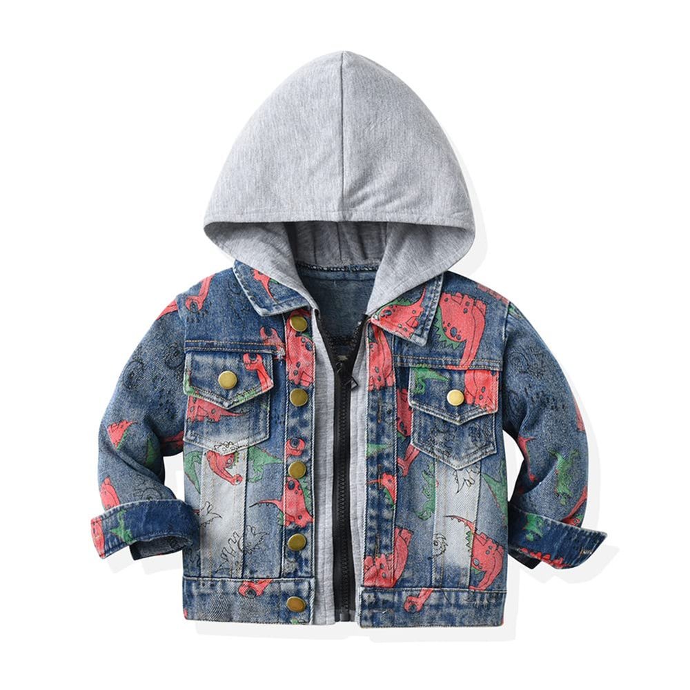 Baby Jean Jacket Infant Newborn Denim Jackets Coat Cowboy Outwear Toddler 1st Christmas Outfit Photoshoot Kids Girls Boys Fall Outfits Winter Hoodie Infant Coats Clothes Grey Dinosaur 18-24 Months