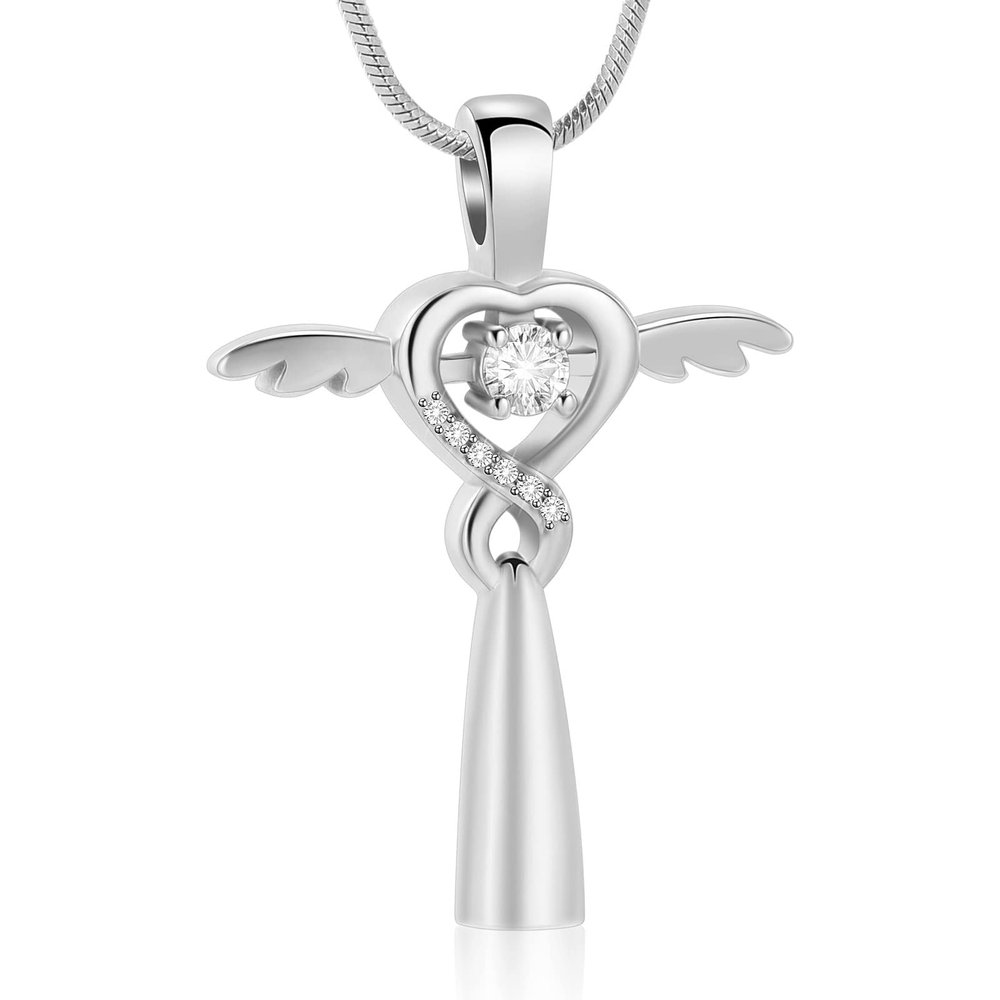 BIAIHQIE Cross Urn Necklace for Ashes Cremation Jewelry for Women Angle Wings Heart Urn Pendant for Ashes,3