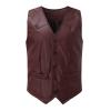 WABEOR Men's Vintage Faux Leather Vest Slim Fit Casual Single-Breasted Cowboy Suit Vest Retro Western Waistcoat with Pockets view 2