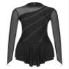 TiaoBug Women's Ice Skating Dress Patchwork Mesh Spandex Long Sleeve Figure Skating Dance Dress Black Small view 4