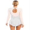 Aislor Women's Glitter Rhinestone Sheer Mesh Patchwork Long Sleeve Figure Skating Dress Lyrical Dance Costume White Small view 2