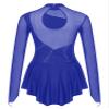 Aislor Women's Glitter Rhinestone Sheer Mesh Patchwork Long Sleeve Figure Skating Dress Lyrical Dance Costume Royal Blue Large view 4