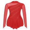 Aislor Women's Glitter Rhinestone Sheer Mesh Patchwork Long Sleeve Figure Skating Dress Lyrical Dance Costume Red Small view 3