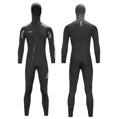 clhjinruoliu 3MM Neoprene Hooded Wetsuit Men Front Slant Zipper Full Body Diving Suit Surfing Snorkeling Spearfishing Winter Thermal Swimsuit,S