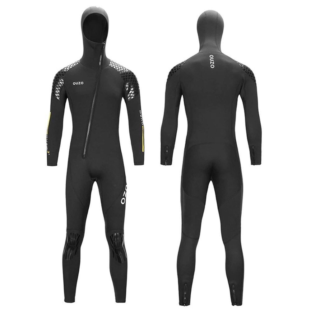 clhjinruoliu 3MM Neoprene Hooded Wetsuit Men Front Slant Zipper Full Body Diving Suit Surfing Snorkeling Spearfishing Winter Thermal Swimsuit,S