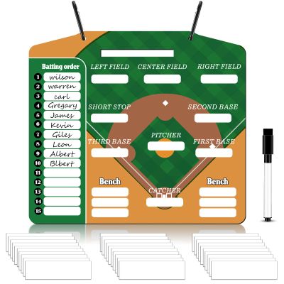 Geyee 34 Pcs Magnetic Baseball Lineup Board for Coach, Erases Easily Magnetic Dugout Board Softball Coaching Board with 30 Lineup Cards 2 Snap Hooks and Marker Pen(Simple)