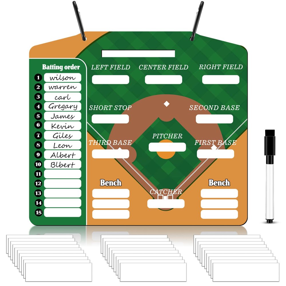 Geyee 34 Pcs Magnetic Baseball Lineup Board for Coach, Erases Easily Magnetic Dugout Board Softball Coaching Board with 30 Lineup Cards 2 Snap Hooks and Marker Pen(Simple)