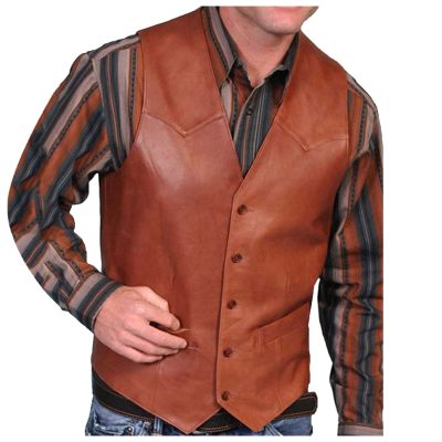 WABEOR Men's Vintage Faux Leather Vest Slim Fit Casual Single-Breasted Cowboy Suit Vest Retro Western Waistcoat with Pockets