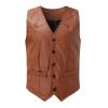 WABEOR Men's Vintage Faux Leather Vest Slim Fit Casual Single-Breasted Cowboy Suit Vest Retro Western Waistcoat with Pockets view 2