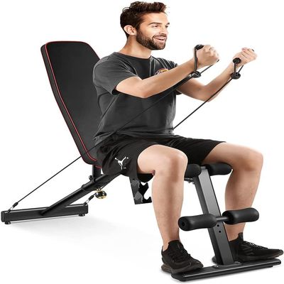 Adjustable Fitness Bench with Dumbbells and Resistance Bands; Folding Incline Bench for Home Gym