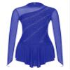 TiaoBug Women's Ice Skating Dress Patchwork Mesh Spandex Long Sleeve Figure Skating Dance Dress Royal Blue Small view 3