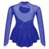 TiaoBug Women's Ice Skating Dress Patchwork Mesh Spandex Long Sleeve Figure Skating Dance Dress Royal Blue Small view 4