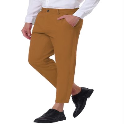 Lars Amadeus Brown Cropped Dress Pants for Men's Skinny Flat Front Business Suit Trousers 28