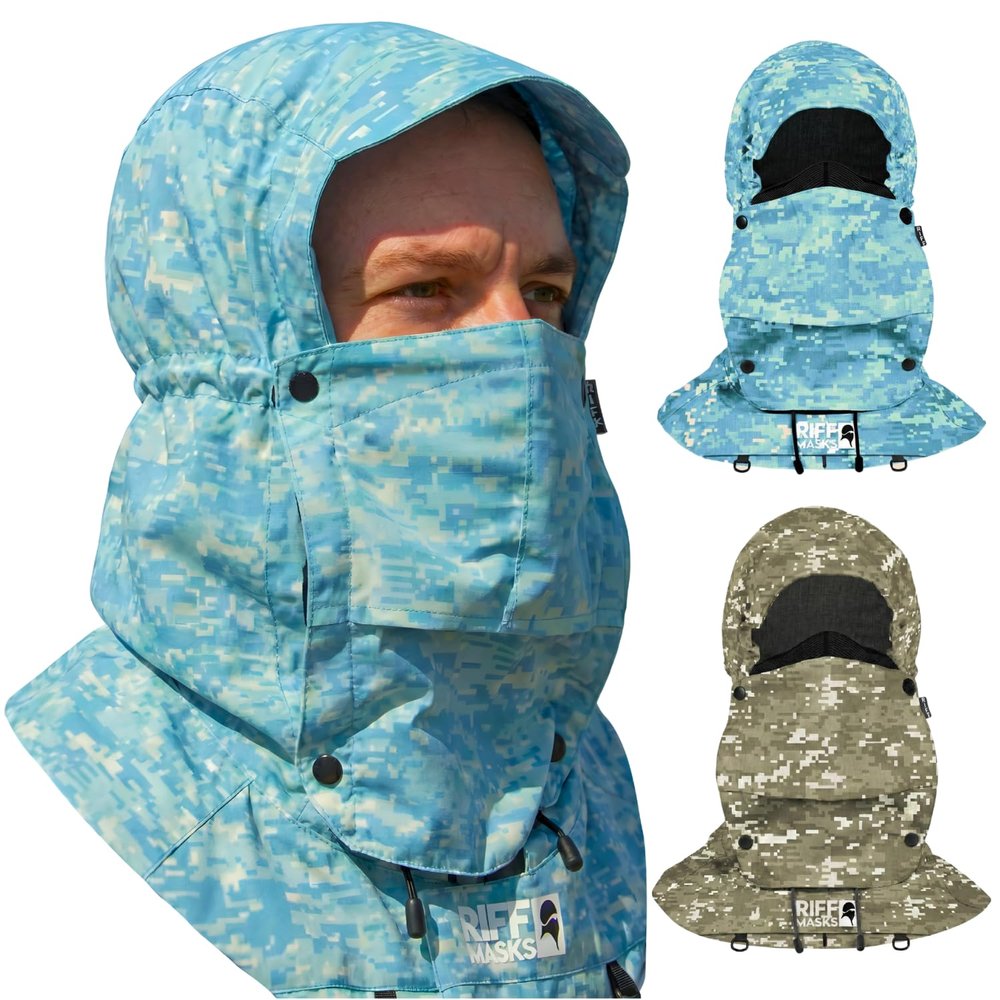 Riff Masks UPF Sun Protective Hood (Blue Camo, Medium)