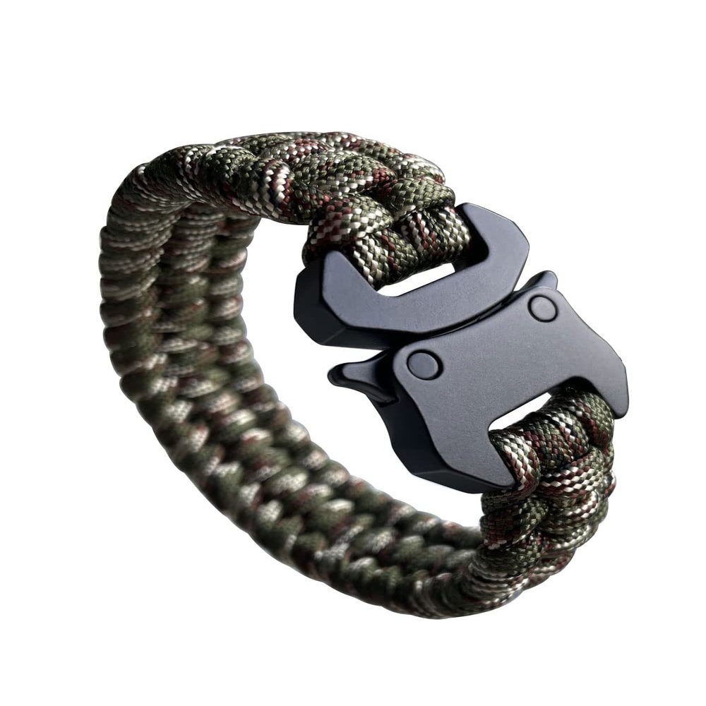 SU LIFE Parachute Cord Bracelets Trilobite Weaved Paracord Bracelet with Side Release Buckle 8.7 inch Black Bracelet for Men Women 1 Set (Camo)