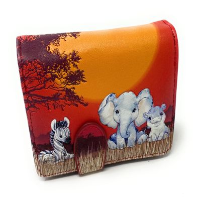 Shag Wear Babies of Africa Safari Small Baby Animal Wallet for Women and Teen Girls Vegan Faux Leather 4.5" Red