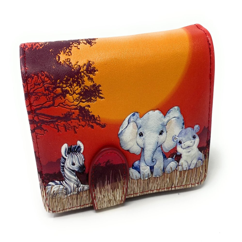 Shag Wear Babies of Africa Safari Small Baby Animal Wallet for Women and Teen Girls Vegan Faux Leather 4.5" Red