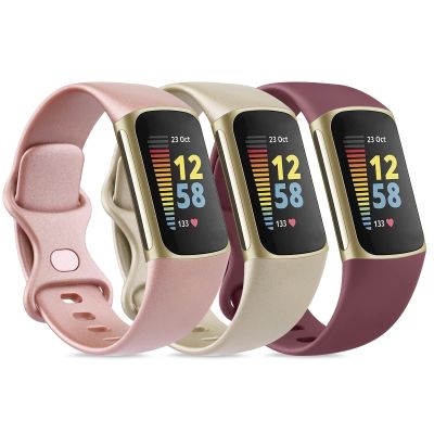 3 Pack Sport Bands Compatible with Fitbit Charge 5 Bands & Fitbit Charge 6 Bands, Classic Soft Wristbands for Fitbit Charge 5/6 Fitness Tracker (Small,Rose Gold/Champagne Gold/Wine Red)