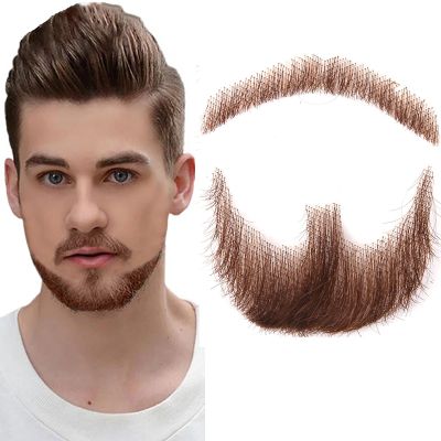 TOLHYUN Fake Beard Goatee Beard Realistic 100% Human Hair Full Hand Tied Goatee False Beards Lace Invisible Fake Mustache for Halloween Dressing Men Makeup Entertainment/Drama/Party/Movie (Brown)