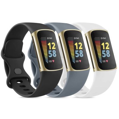 3 Pack Sport Bands Compatible with Fitbit Charge 5 Bands & Fitbit Charge 6 Bands, Classic Soft Wristbands for Fitbit Charge 5/6 Fitness Tracker (Small,Black/Blue Gray/White)