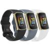 3 Pack Sport Bands Compatible with Fitbit Charge 5 Bands & Fitbit Charge 6 Bands, Classic Soft Wristbands for Fitbit Charge 5/6 Fitness Tracker (Small,Black/Blue Gray/White) view 1