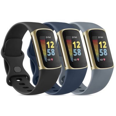 3 Pack Sport Bands Compatible with Fitbit Charge 5 Bands & Fitbit Charge 6 Bands, Classic Soft Wristbands for Fitbit Charge 5/6 Fitness Tracker (Small,Black/Navy Blue/Blue Gray)