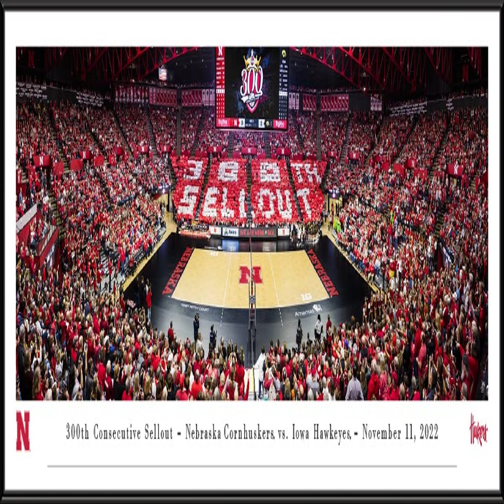 Nebraska Women's Volleyball - 40.25x13.75-inch Standard Framed Print by Blakeway Panoramas