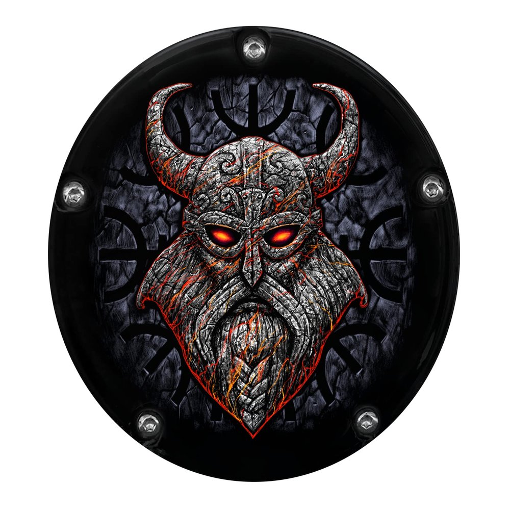 Custom Aluminum 5 Hole Twin Cam Derby Clutch Cover for Harley Davidson - Odin Stone Viking (Matte Finish, 1999-2015 Touring & Trike Models)