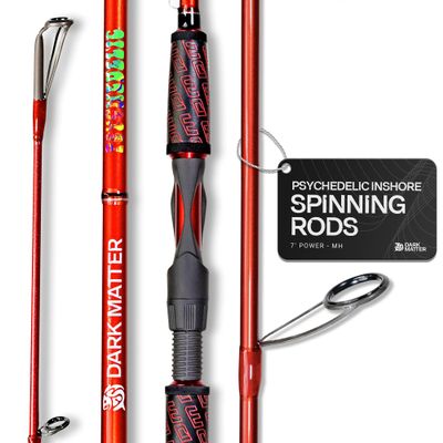Dark Matter Psychedelic Inshore 7 Foot Spinning Rods - Red - Medium Heavy Spinning Rod, Fast Action Inshore Saltwater Fishing Rod, Carbon Fiber Fishing Rods with Fuji K Series Alconite Guides