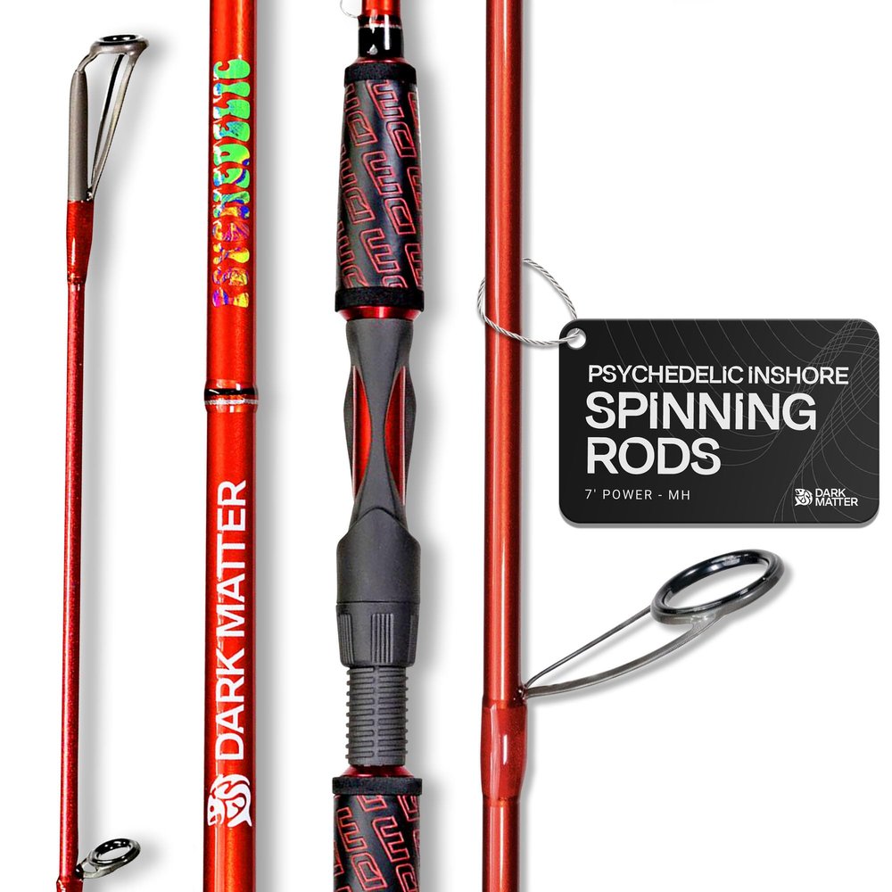 Dark Matter Psychedelic Inshore 7 Foot Spinning Rods - Red - Medium Heavy Spinning Rod, Fast Action Inshore Saltwater Fishing Rod, Carbon Fiber Fishing Rods with Fuji K Series Alconite Guides
