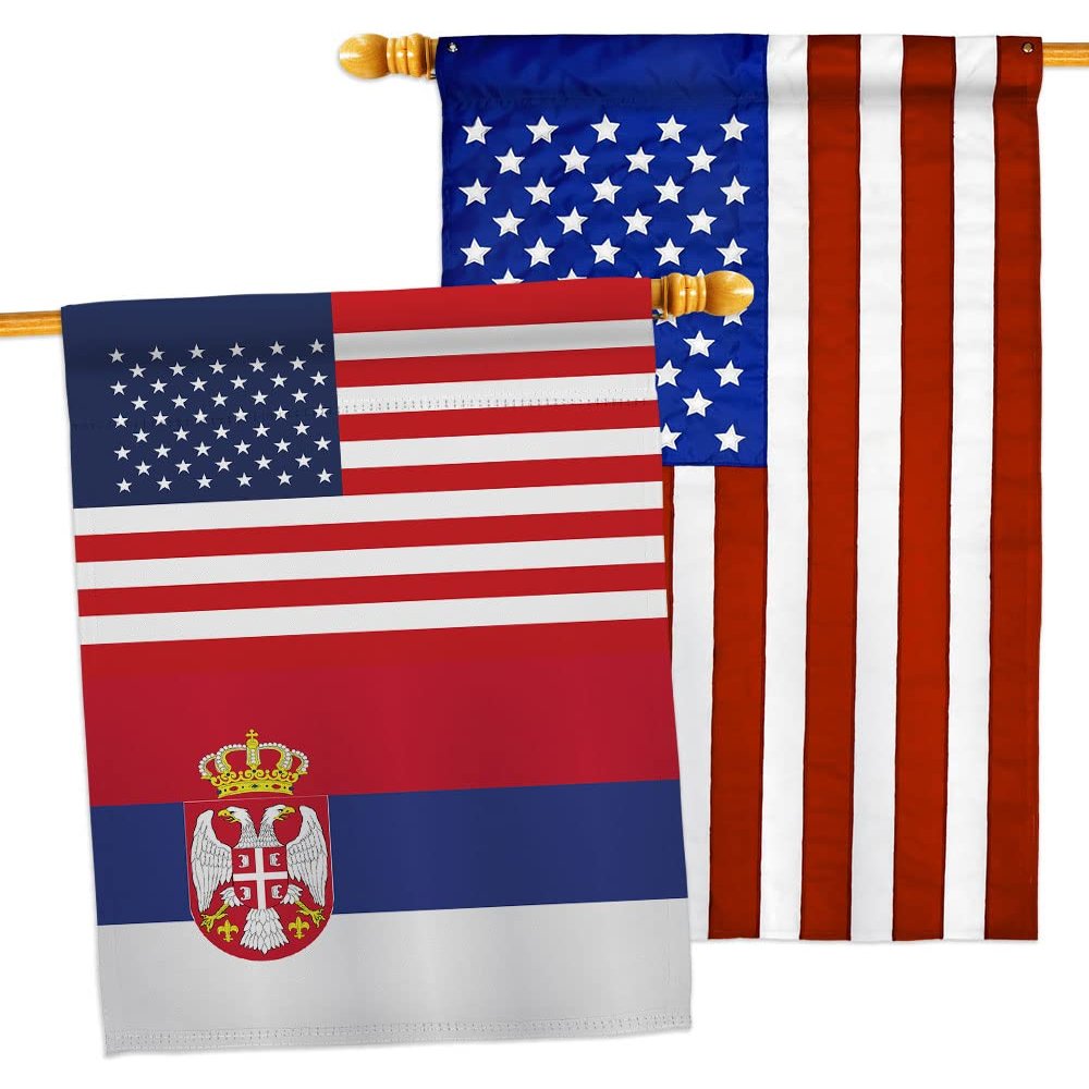 World Cup Serbia USA Friendship Flag American Banner Pack Patio Porch Lawn Garden Room Decorations Outdoor Tapestry Yard Signs Art FIFA Gifts Sports Fan Trophy Soccer Game Football Made in USA