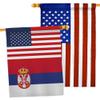 World Cup Serbia USA Friendship Flag American Banner Pack Patio Porch Lawn Garden Room Decorations Outdoor Tapestry Yard Signs Art FIFA Gifts Sports Fan Trophy Soccer Game Football Made in USA view 1