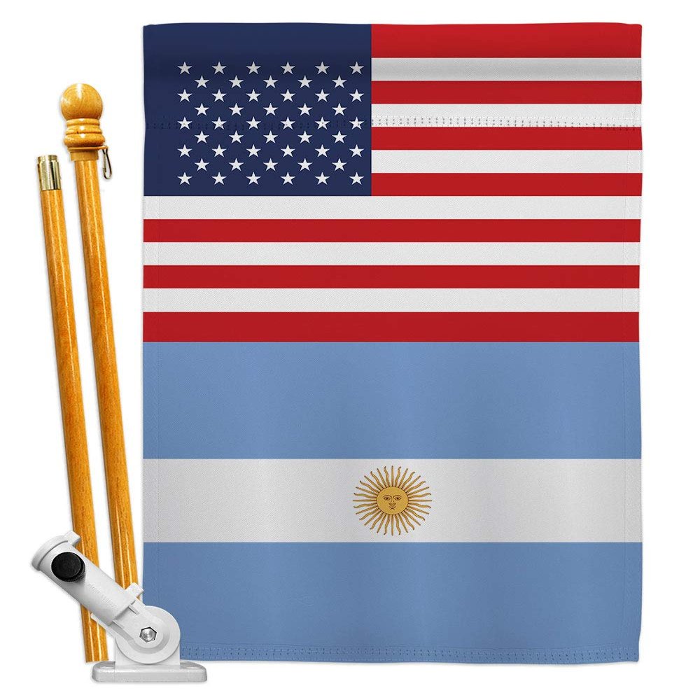 World Cup Argentina US Friendship Flag Banner Room Wall Art Flag Poles for Outside House Patio Porch Lawn Garden Stand Tapestry Yard Sign FIFA Gifts Sport Fan Trophy Soccer Game Football Made in USA