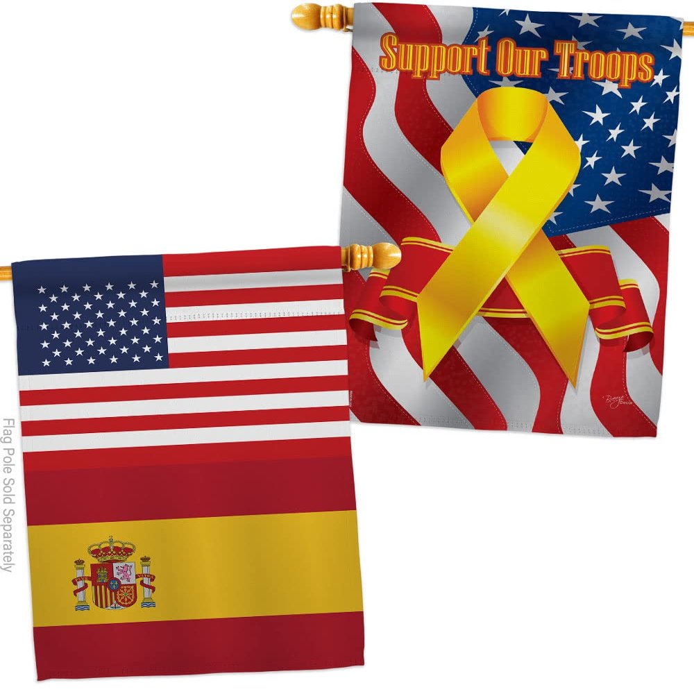 World Cup Spain USA Friendship Flag Support Our Troops Banner Pack Wall Art Flag Room Decorations Indoor Outdoor Tapestry Yard Signs FIFA Gifts Sports Fan Trophy Soccer Game Football Made In USA