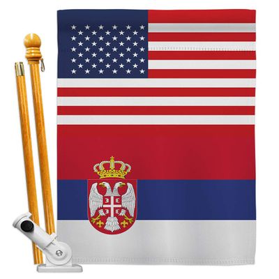 World Cup Serbia USA Friendship Flag Banner Room Wall Art Flag Poles for Outside House Patio Porch Lawn Garden Stand Tapestry Yard Signs FIFA Gifts Sports Fan Trophy Soccer Game Football Made in USA
