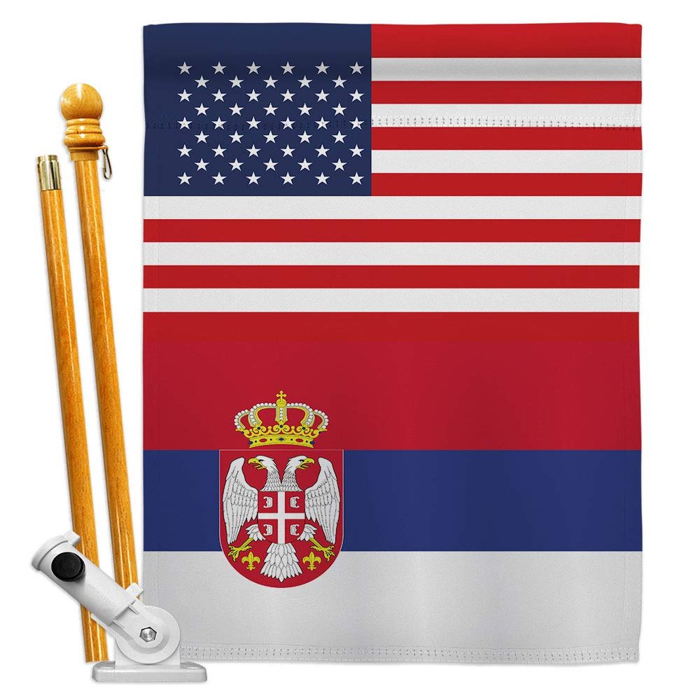 World Cup Serbia USA Friendship Flag Banner Room Wall Art Flag Poles for Outside House Patio Porch Lawn Garden Stand Tapestry Yard Signs FIFA Gifts Sports Fan Trophy Soccer Game Football Made in USA