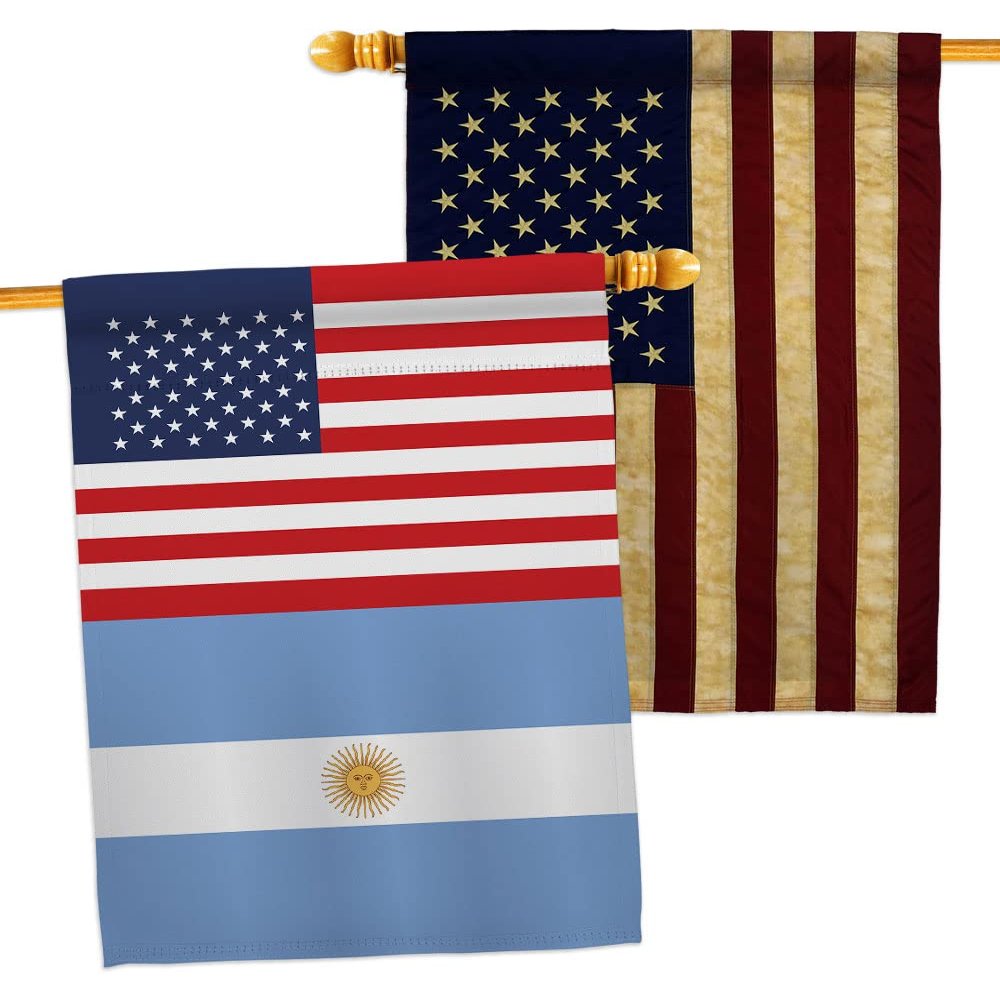World Cup Argentina US Friendship Flag American Banner Pack Patio Lawn Garden Patriotic Outdoor Decorations Indoor Tapestry Yard Sign Art FIFA Gifts Sports Fan Trophy Soccer Game Football Made in USA