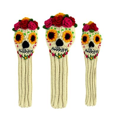 Sugar Skull Day of The Dead Knit Golf Club Headcover by Sunfish (3 Piece Set Driver Fairway Hybrid)