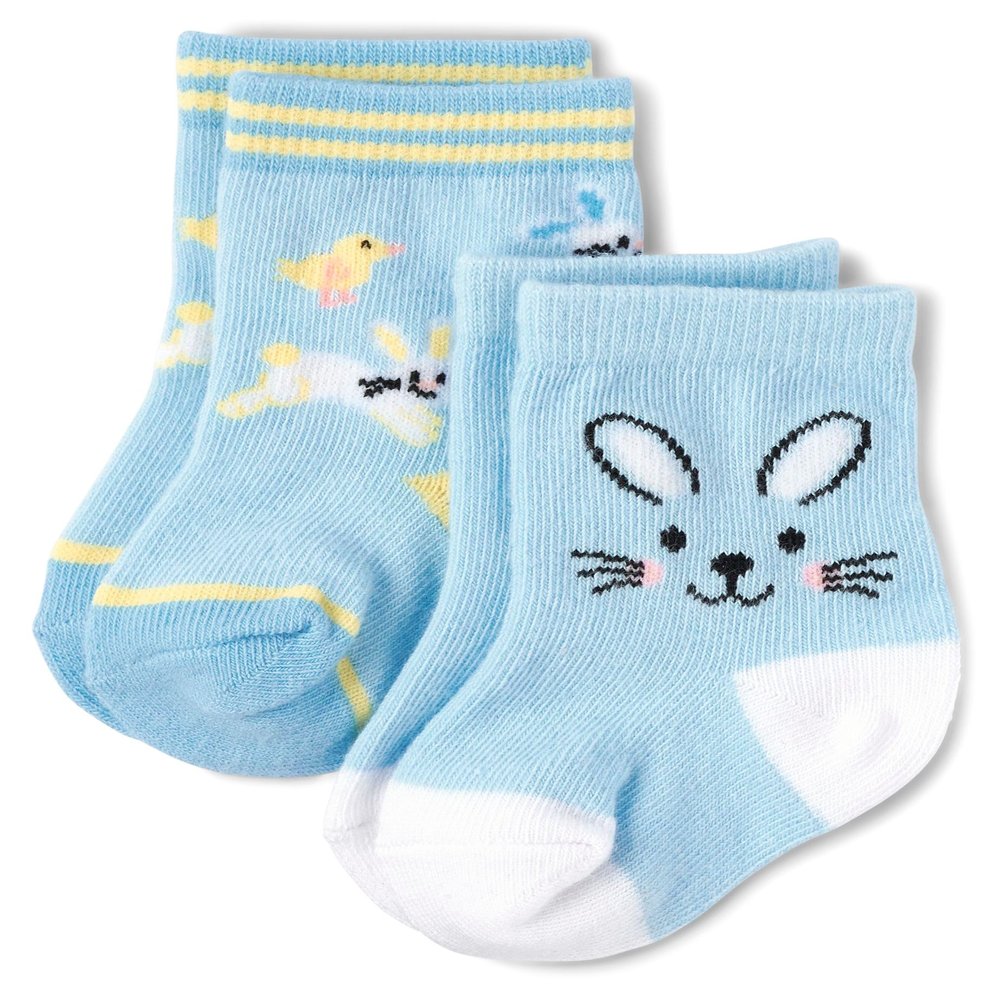 The Children's Place Baby Boys Midi Socks, Blue Bunny 2 Pack, 12-18 Months US