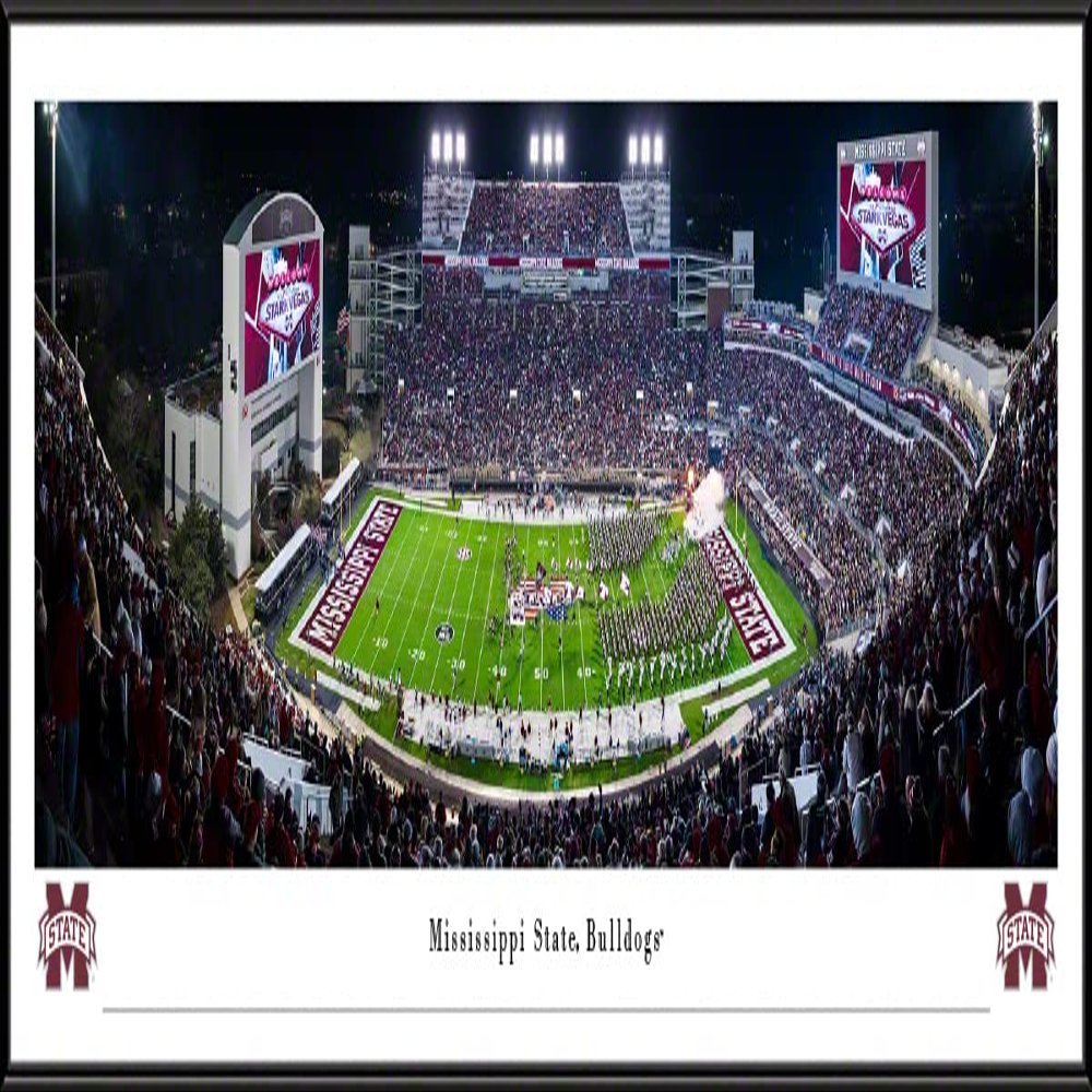 Mississippi State Football (Night) - 40.25x13.75-inch Standard Framed Print by Blakeway Panoramas