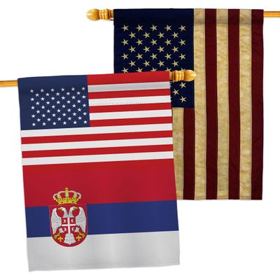 World Cup Serbia USA Friendship Flag American Banner Pack Patio Lawn Garden Patriotic Outdoor Decorations Indoor Tapestry Yard Sign Art FIFA Gifts Sports Fan Trophy Soccer Game Football Made in USA