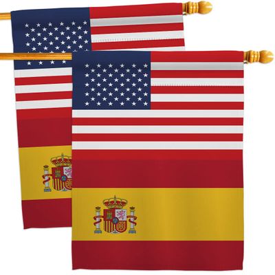 World Cup Spain USA Friendship Flag Wall Decor 2 Pcs Banner Flag Patio Lawn Garden Room Decorations Outdoor Tapestry Yard Signs Art FIFA Gifts Sports Fan Trophy Soccer Game Football Made in USA