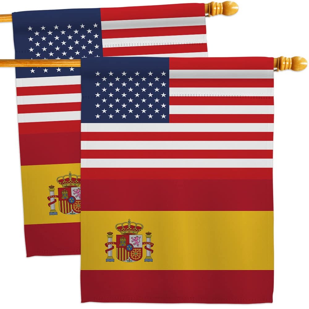 World Cup Spain USA Friendship Flag Wall Decor 2 Pcs Banner Flag Patio Lawn Garden Room Decorations Outdoor Tapestry Yard Signs Art FIFA Gifts Sports Fan Trophy Soccer Game Football Made in USA