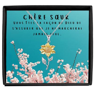Sunflower Pendant Necklace Luxury Box Chere french Necklace, french gifts, gold necklace gift for sister, sister in law, bff, friends, unbiological
