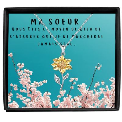Sunflower Pendant Necklace Luxury Box Ma Souer Necklace, Best Gift for Sister, French Gold Necklace for women, sister in law, best friend, unbiologi