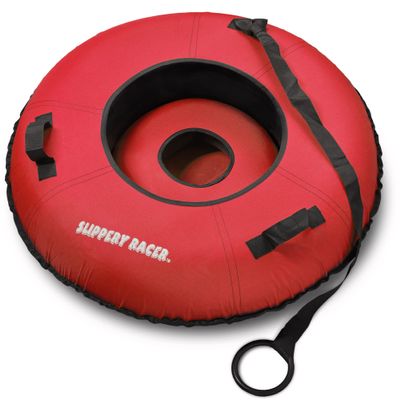 Slippery Racer Heavy Duty Commercial Grade Inflatable Snow Tube with Cover and Rope, PVC Bottom, 44"-(Red)