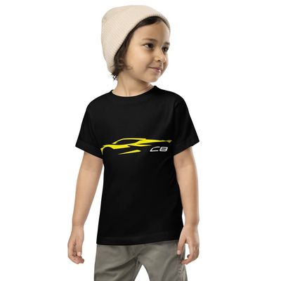 2023 'Vette C8 Outline Silhouette Accelerate Yellow 8th Gen Vette Toddler Short Sleeve Tee