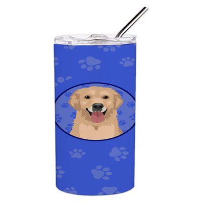Caroline's Treasures WDK1104TBL20 Golden Retriever Fawn #3 Stainless Steel 20 oz Skinny Tumbler, Blue Vacuum Double Walled Reusable Insulated Tumbler Travel Cup for Coffee Cocktails Gift with Lid, 20