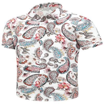 SheLucki Hawaiian Shirt for Men, Unisex Summer Beach Casual Short Sleeve Button Down Shirts, Printed Palmshadow Clothing Paisley White S