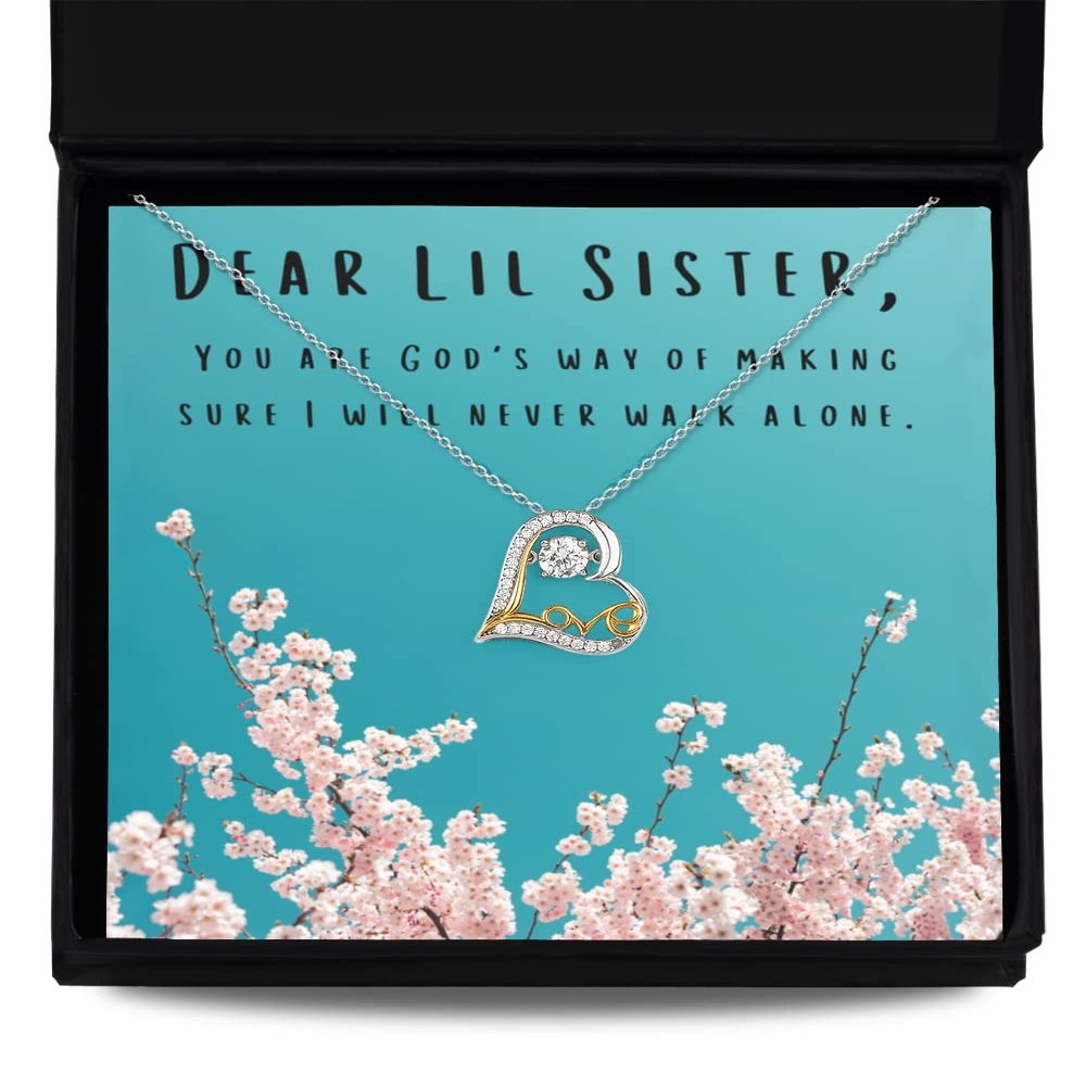 Love Dancing Necklace Luxury Box Dear Lil Sister Necklace, Gold necklace Best Gift for sister, sister in law, unbiological sister, sister by heart
